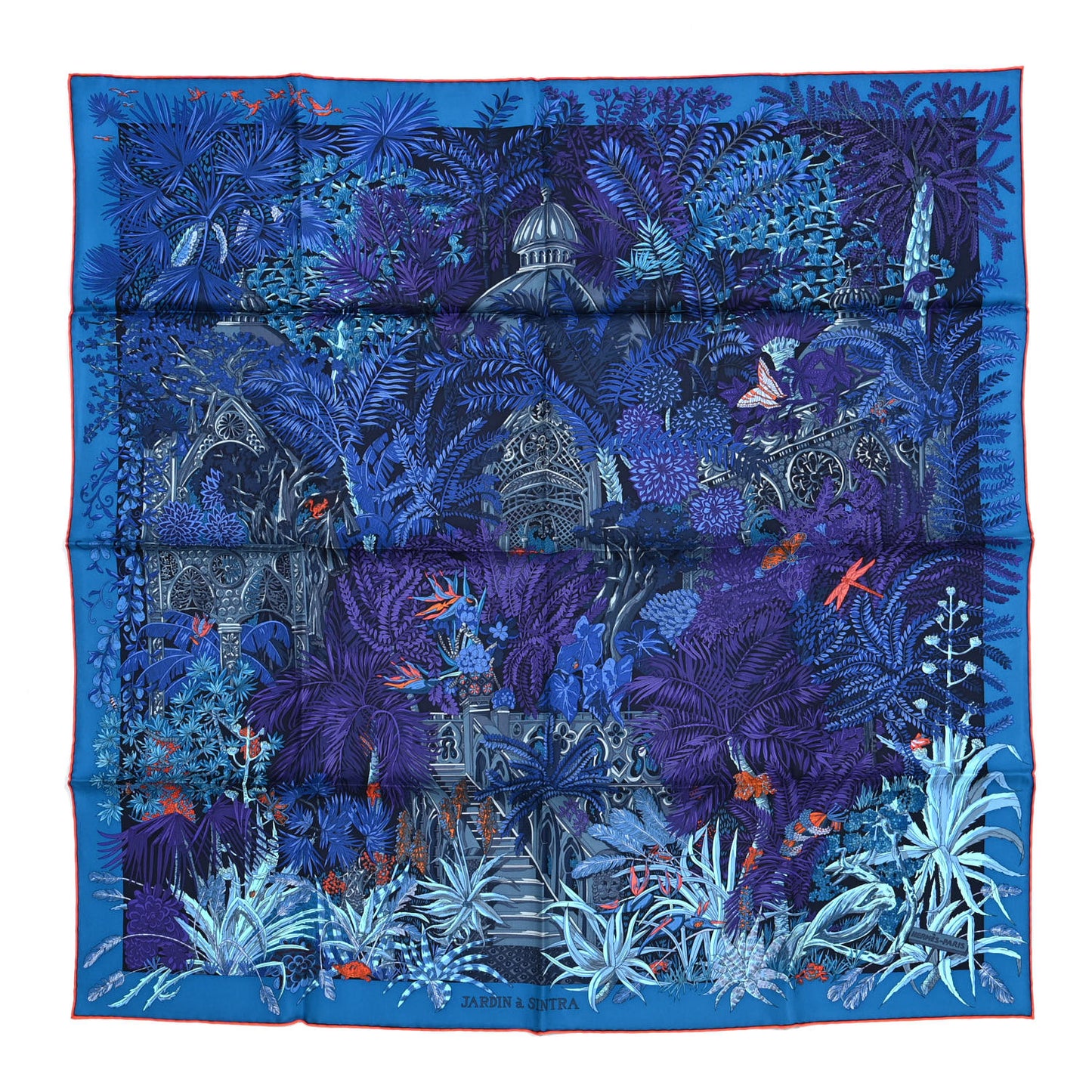 Silk Jardin A Sintra Scarf 90 Bleu Ultra Violet Orange