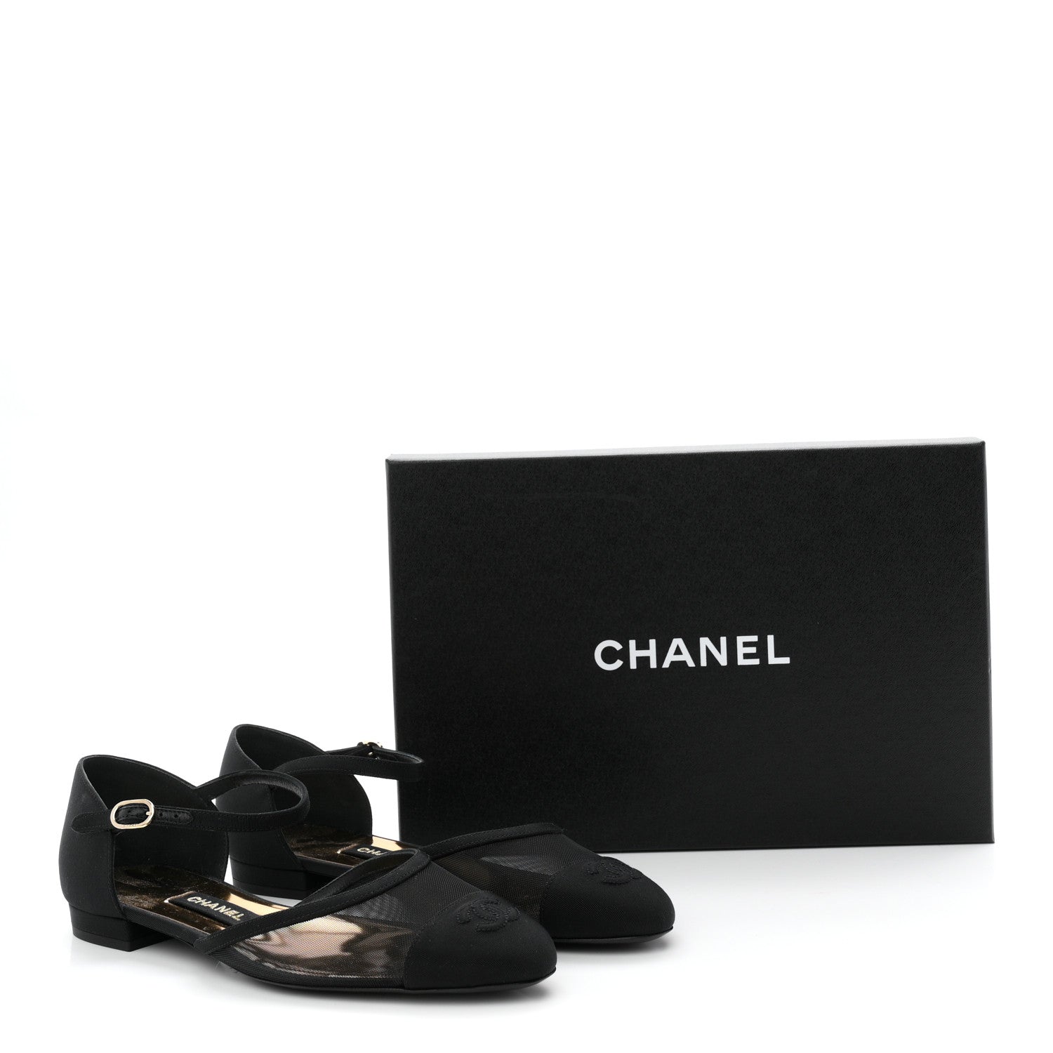 Chanel Mesh Grosgrain Cap Toe CC Flats 38.5 Black 9 of 9