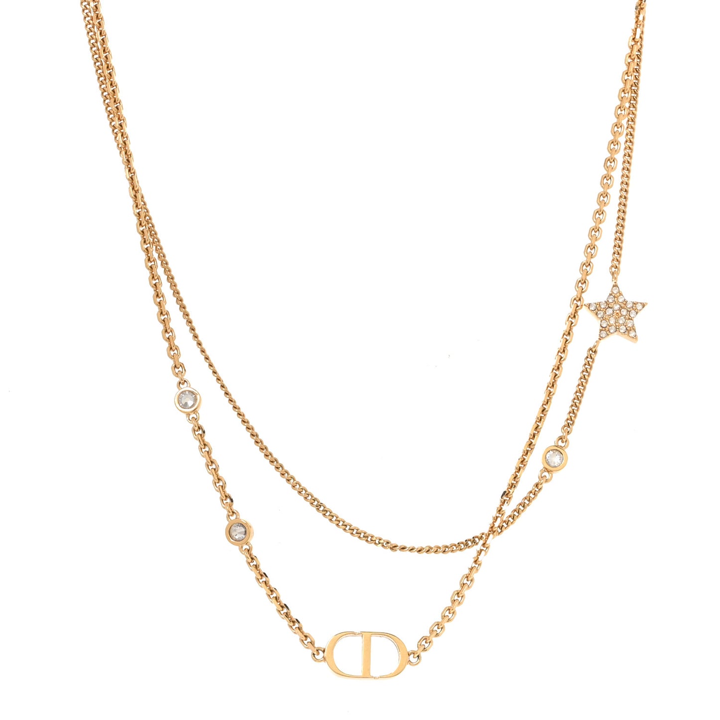 Metal Crystal Petit CD Double Necklace Gold