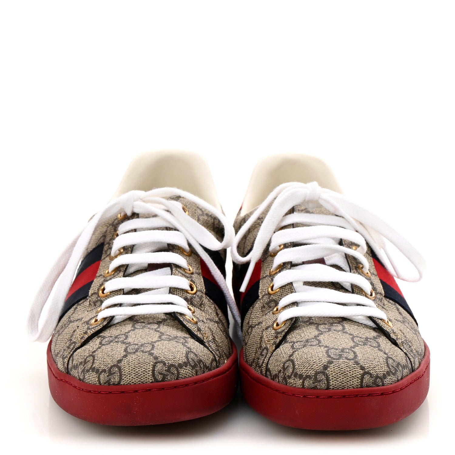 Gucci GG Supreme Monogram Ayers Web Mens New Ace Sneakers 8 Beige Ebony Red 3 of 12
