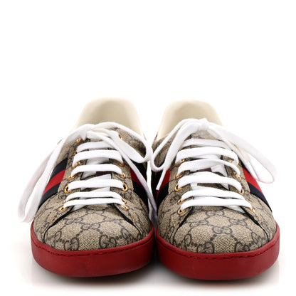 Gucci GG Supreme Monogram Ayers Web Mens New Ace Sneakers 8 Beige Ebony Red 3 of 12