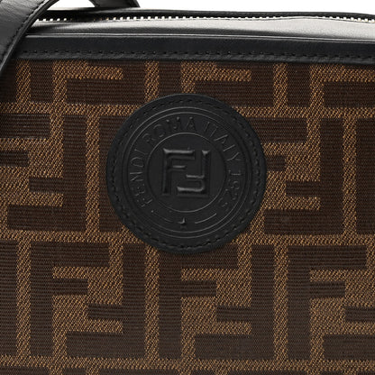 Fendi Glazed Fabric Vitello Century FF 1974 Stamp Patch Mini Camera Case Mogano Panna Black 9 of 14