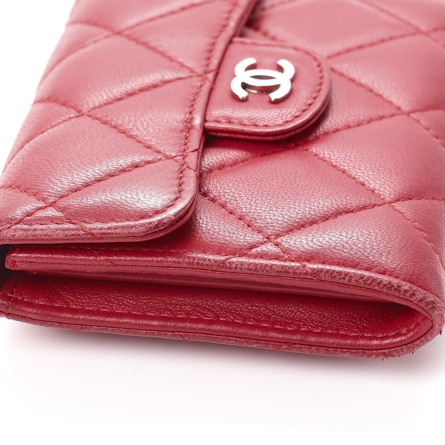 Lambskin Quilted Card Holder Dark Pink