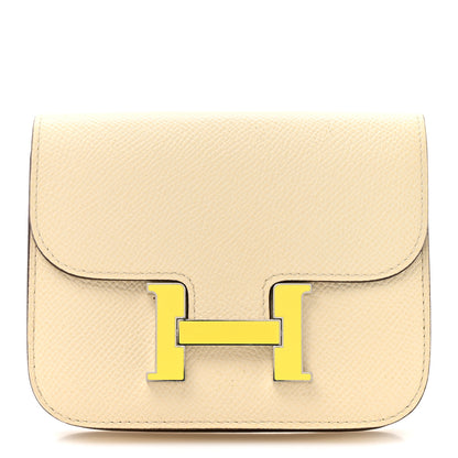 Hermes Epsom Enamel Constance Slim Wallet Nata Lime 1 of 11
