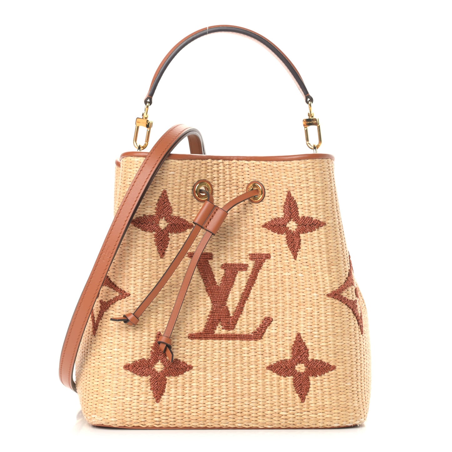 Raffia Calfskin Monogram Neonoe MM Tan