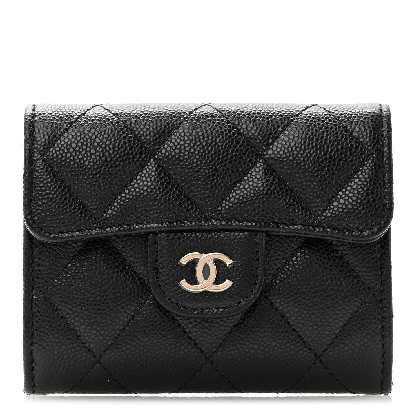 Caviar Quilted Flap Card Holder Wallet Black