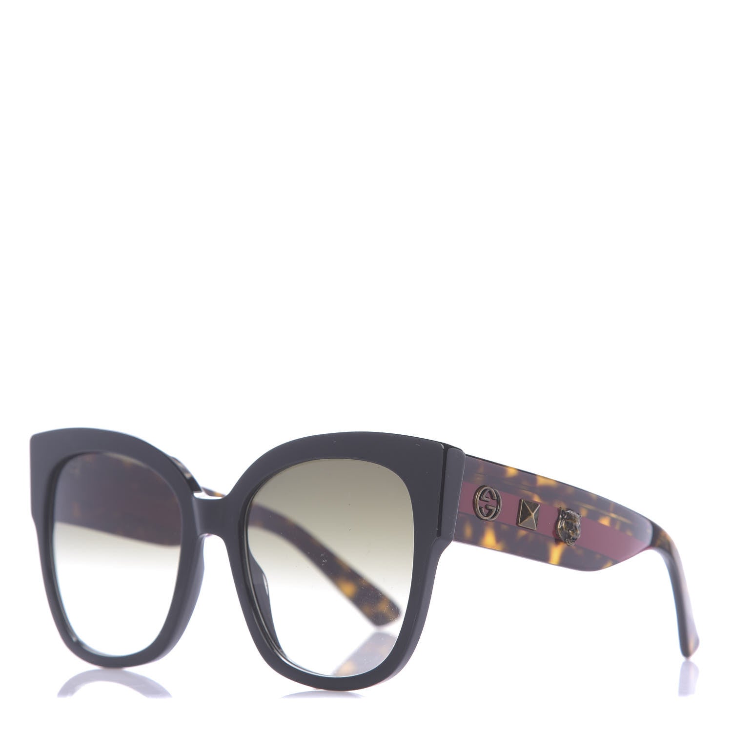 Gucci Acetate Square Frame Web Sunglasses GG0059S Black Tortoise 1 of 7