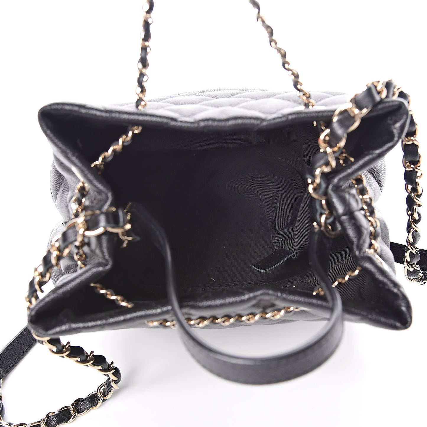 Caviar Quilted Large Rolled Up Bucket Drawstring Bag Black