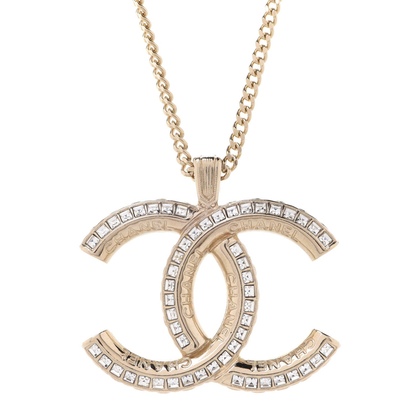 Crystal CC Pendant Necklace Gold