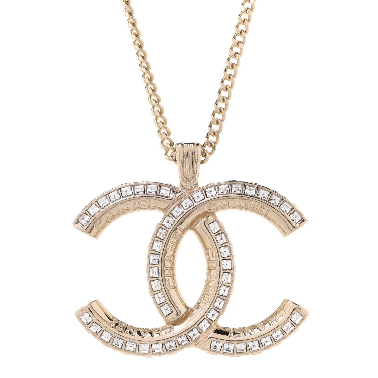 Chanel Crystal CC Pendant Necklace Gold 4 of 6