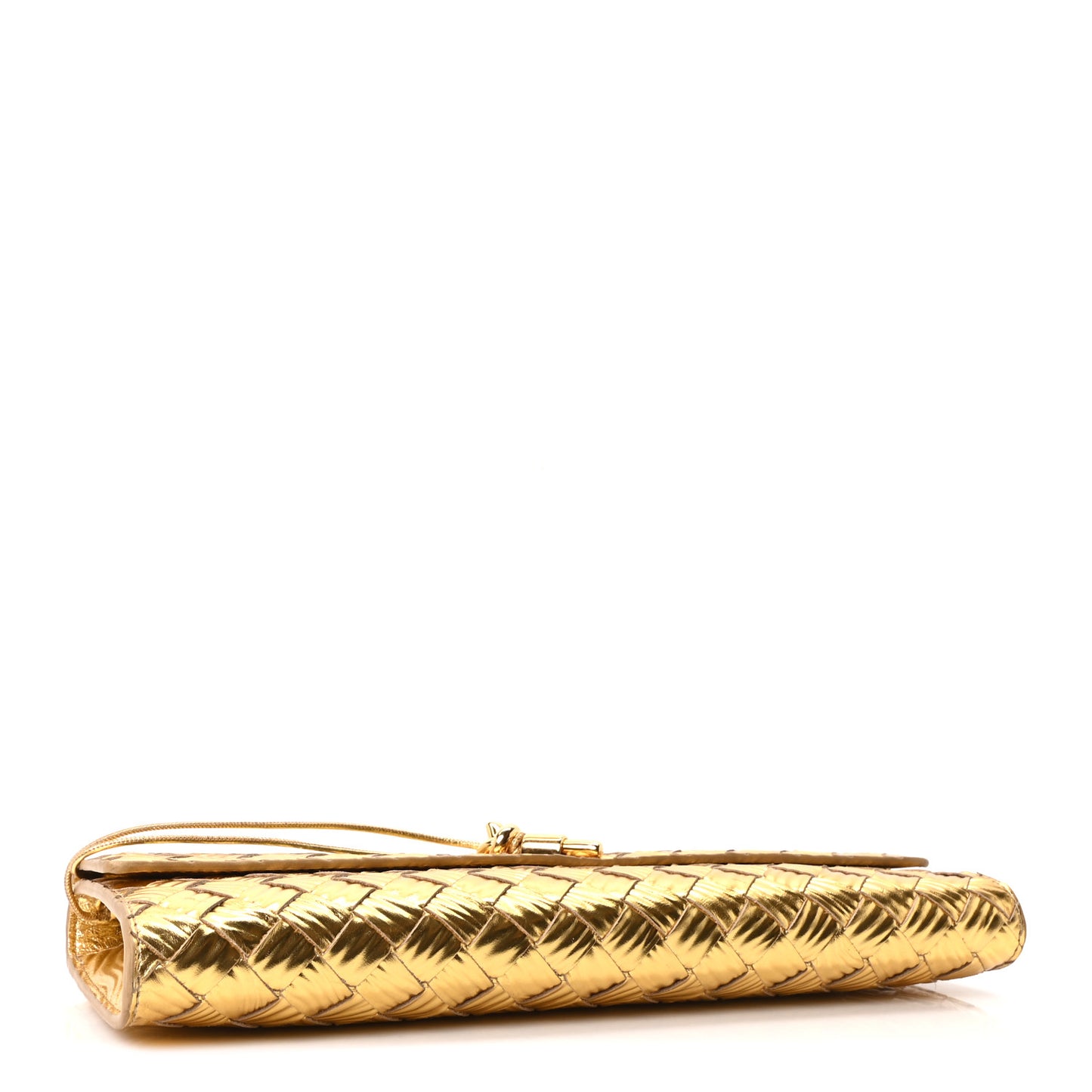 Metallic Satin Lambskin Intrecciato Long Andiamo Top Handle Clutch Gold