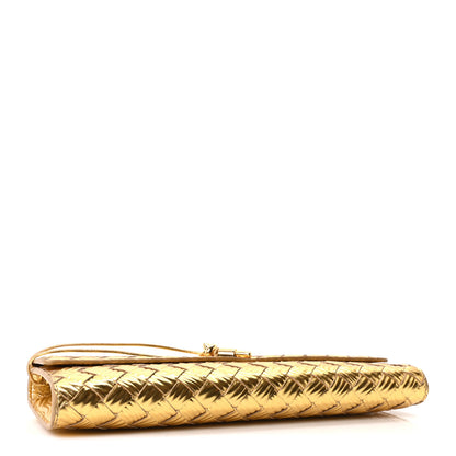Bottega Veneta Metallic Satin Lambskin Intrecciato Long Andiamo Top Handle Clutch Gold 3 of 9