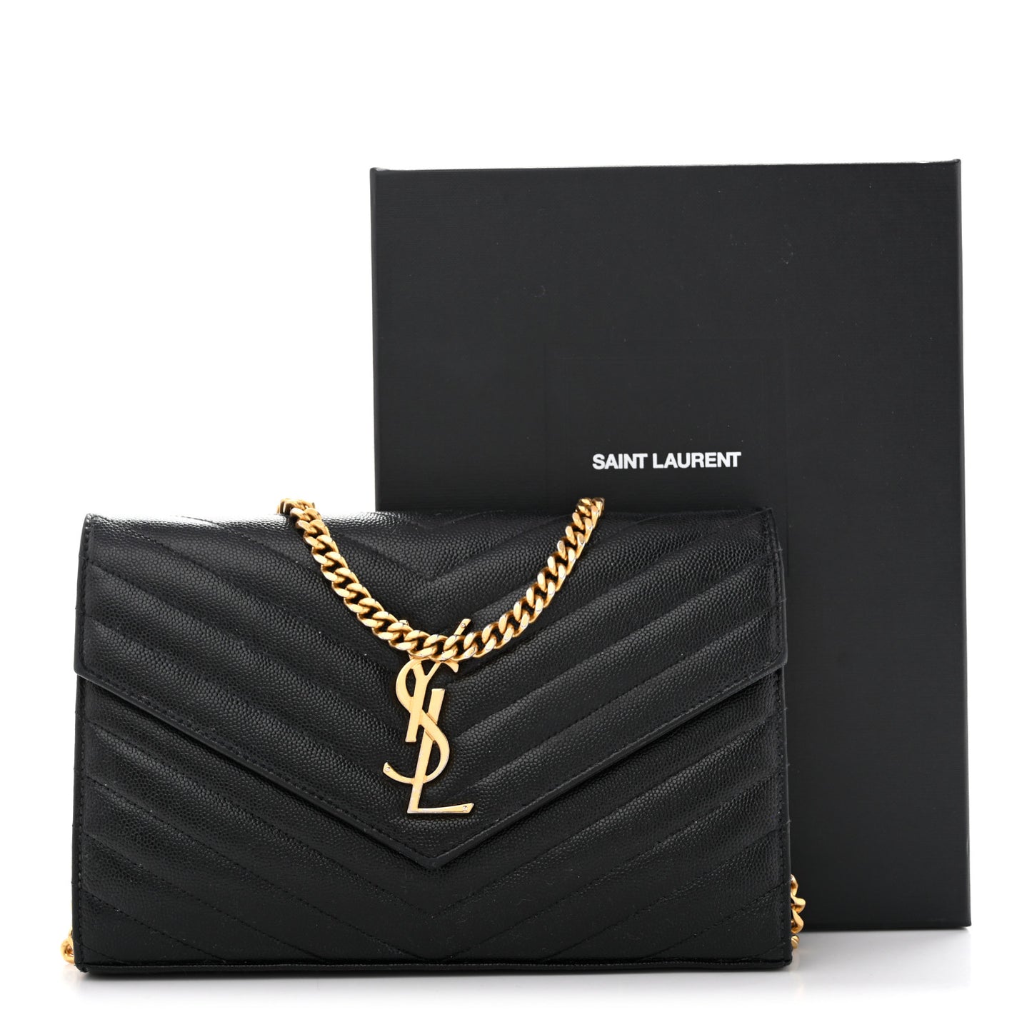 Grain De Poudre Matelasse Chevron Monogram Chain Wallet Black