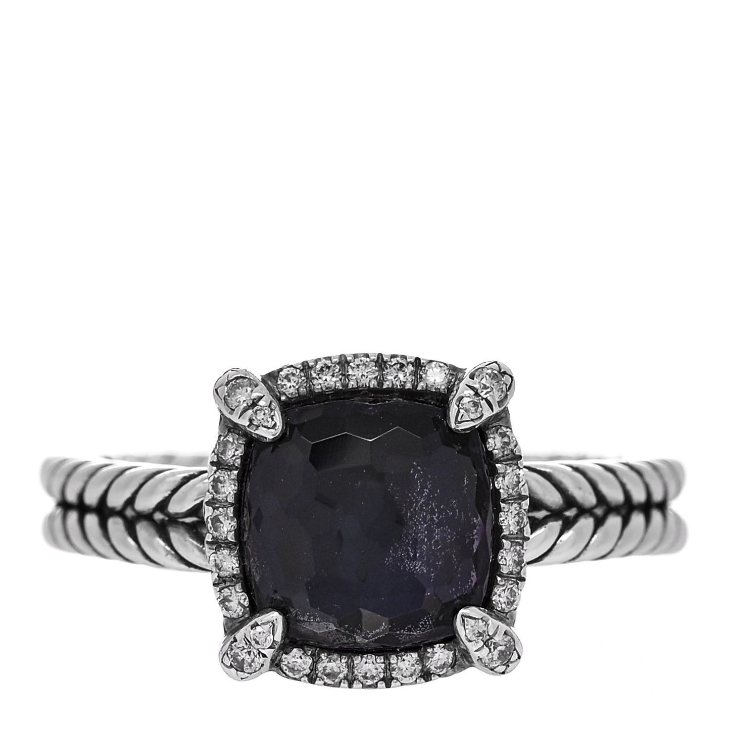 Sterling Silver Diamond Black Orchid 9mm Chatelaine Pave Bezel Ring 61 9.75