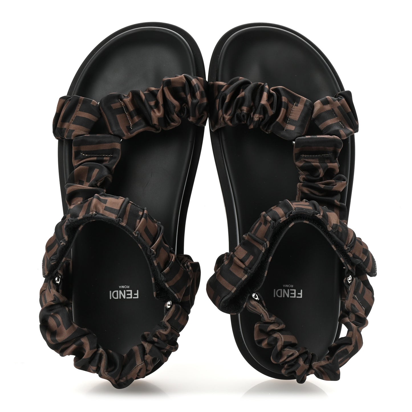 Satin FF Ruched Sandals 39 Tobacco Black