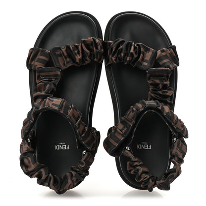 Fendi Satin FF Ruched Sandals 39 Tobacco Black 2 of 9