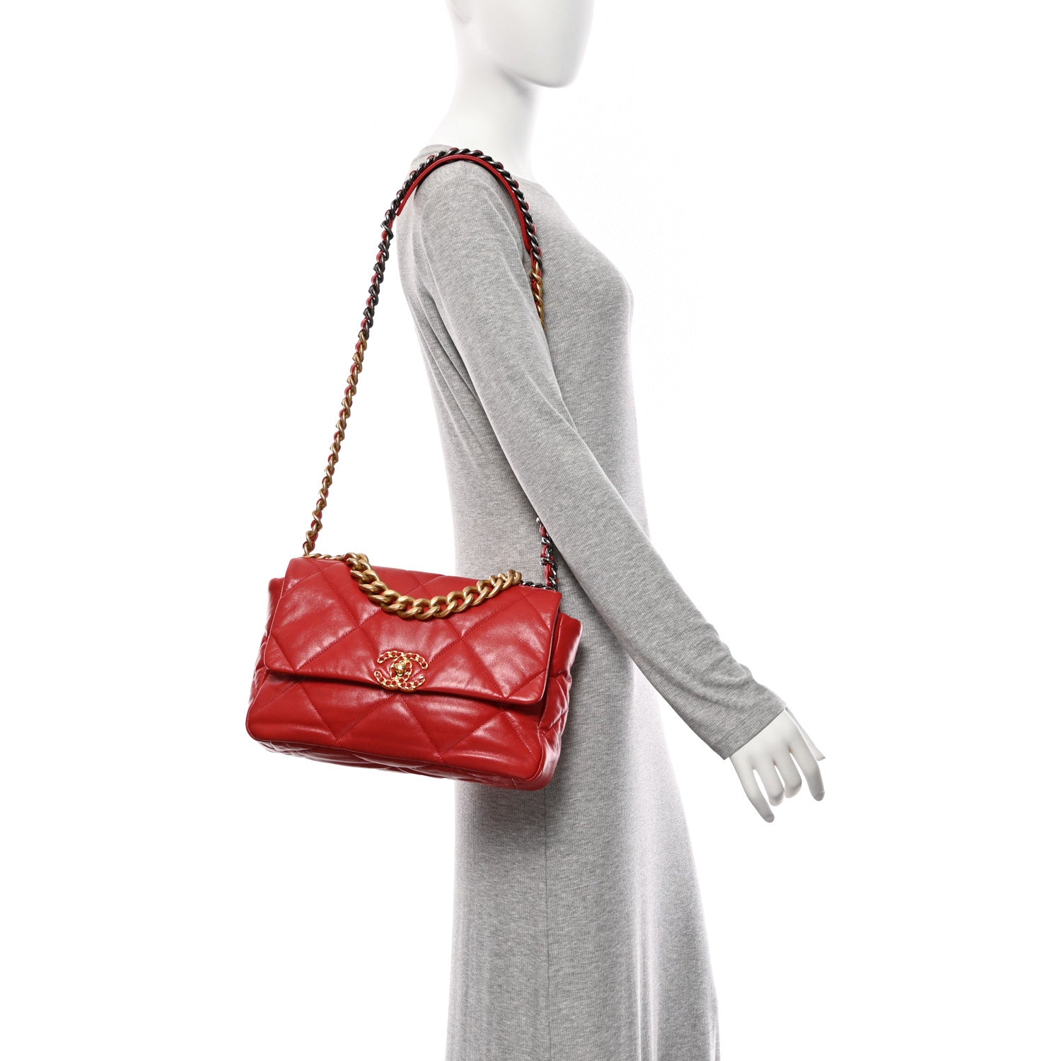 Chanel Goatskin Quilted Large Chanel 19 Flap Red 2 of 10