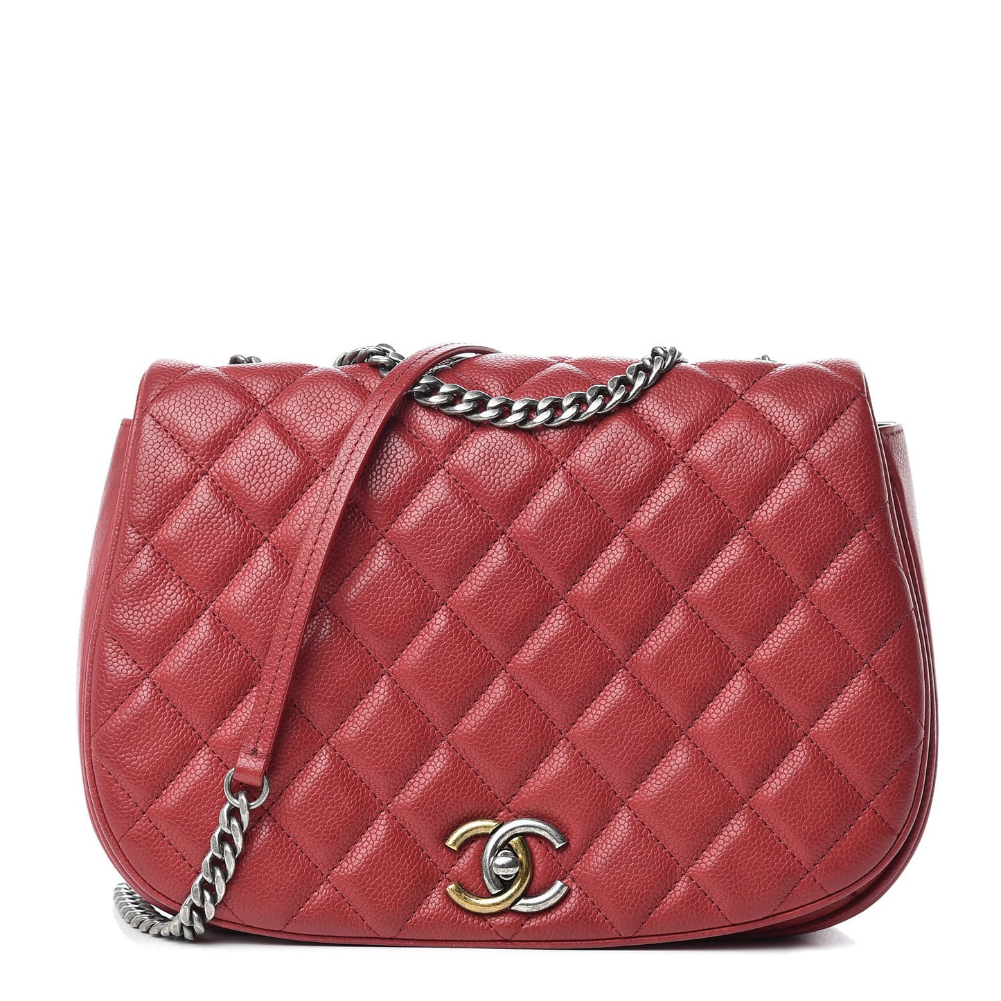 Caviar Quilted Casual Pocket Messenger Flap Red