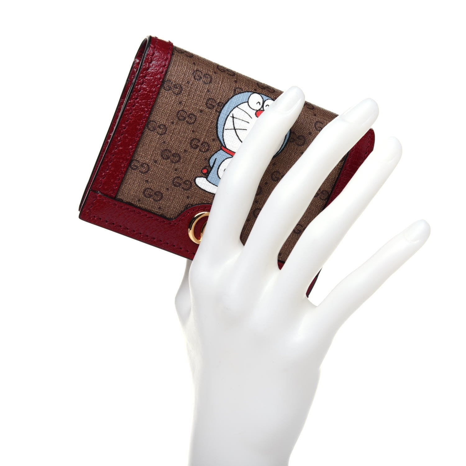 Gucci X DORAEMON Mini Vintage GG Supreme Monogram Card Case Wallet Beige Cherry Red 2 of 10