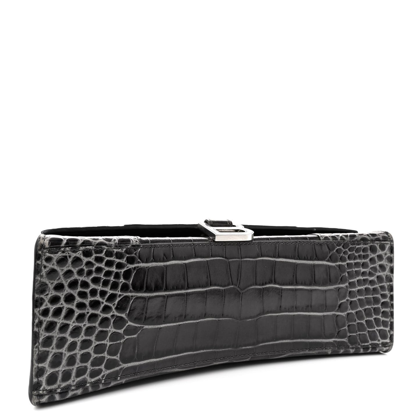 Shiny Calfskin Crocodile Embossed Medium Hourglass Top Handle Bag Dark Grey