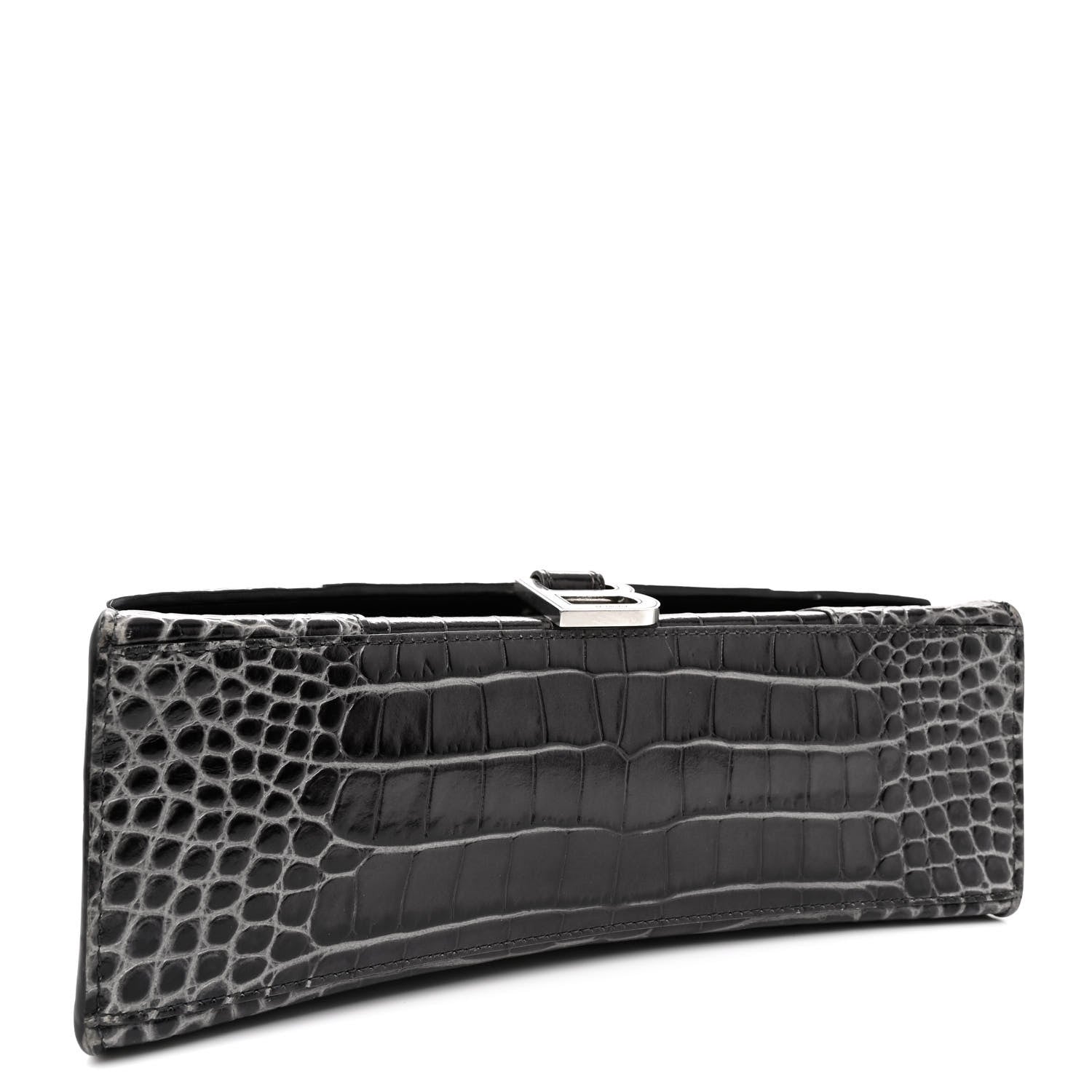 Balenciaga Shiny Calfskin Crocodile Embossed Medium Hourglass Top Handle Bag Dark Grey 4 of 18