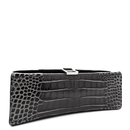 Balenciaga Shiny Calfskin Crocodile Embossed Medium Hourglass Top Handle Bag Dark Grey 4 of 18