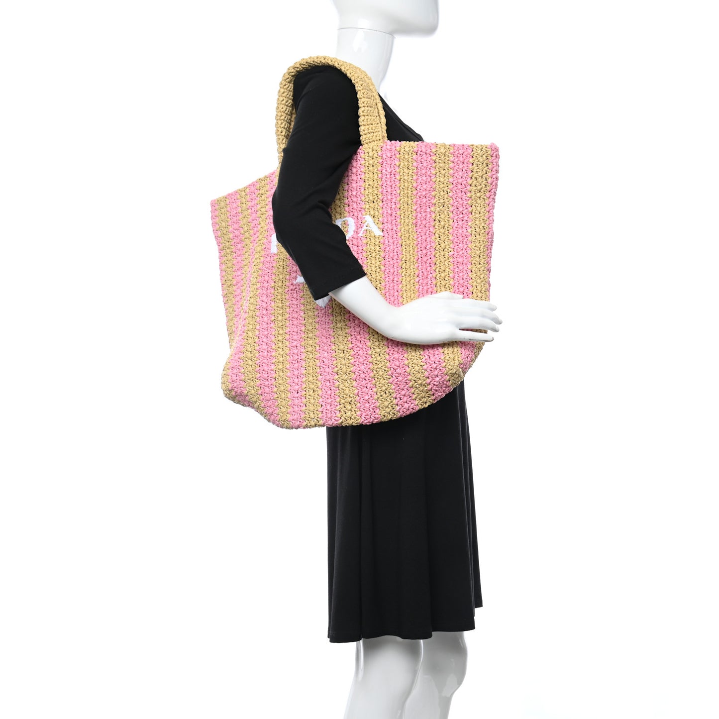 Yarn Raffia Effect Crochet Striped Large Logo Tote Naturale Petalo