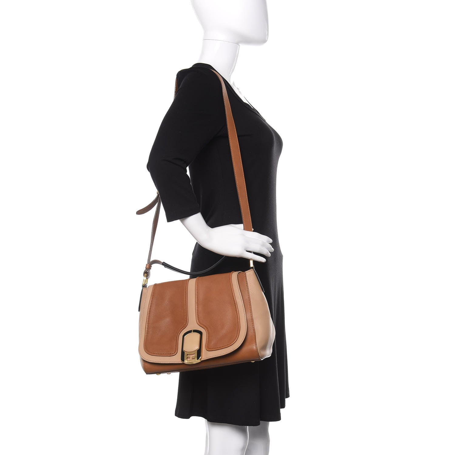 Fendi Calfskin Colorblock Anna Shoulder Bag Brown 2 of 11