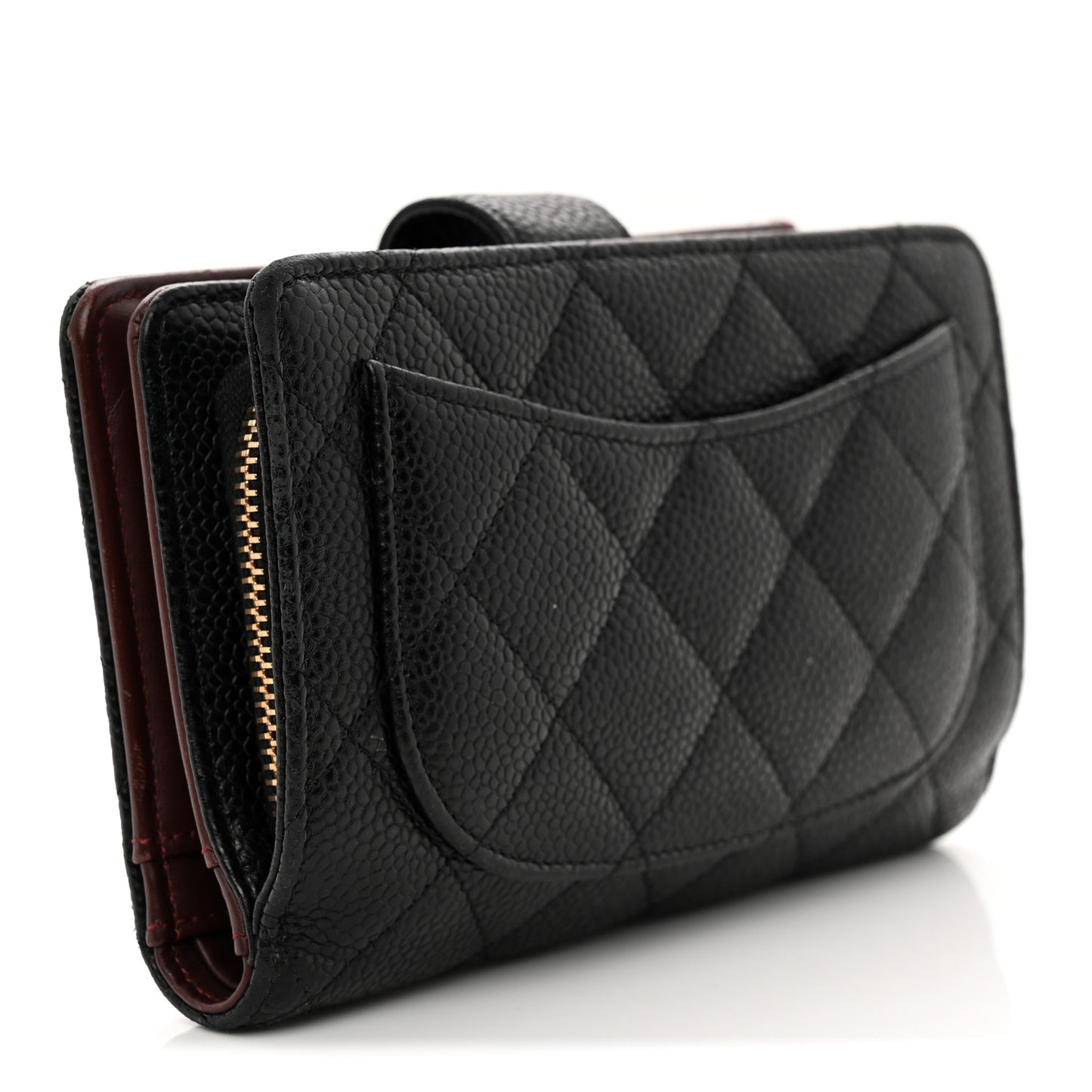 Caviar Quilted Zipped Pocket Wallet Black