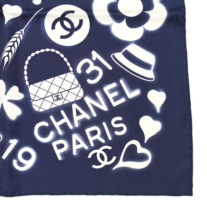 Chanel Silk CC Scarf Navy Ivory 2 of 3