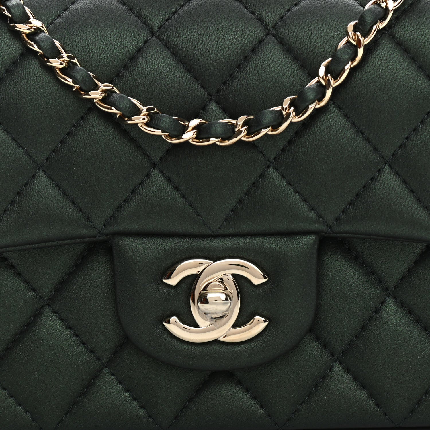 Chanel Iridescent Lambskin Quilted Mini Top Handle Rectangular Flap Dark Green 8 of 11