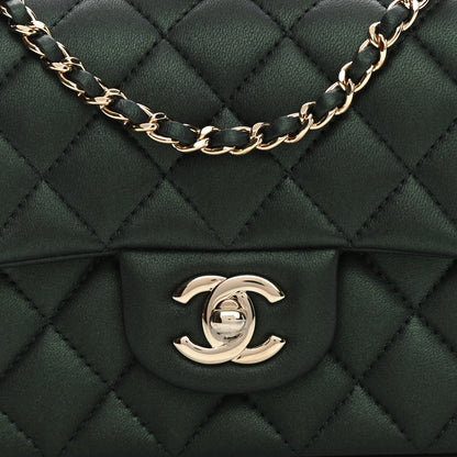 Chanel Iridescent Lambskin Quilted Mini Top Handle Rectangular Flap Dark Green 8 of 11