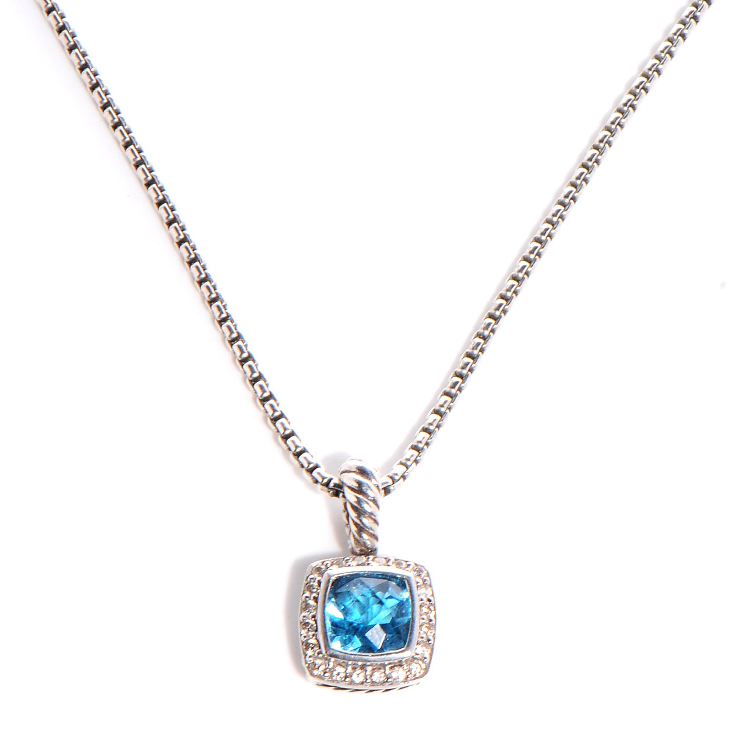David Yurman Sterling Silver Diamond Blue Topaz 7mm Petite Albion Pendant Necklace 1 of 5