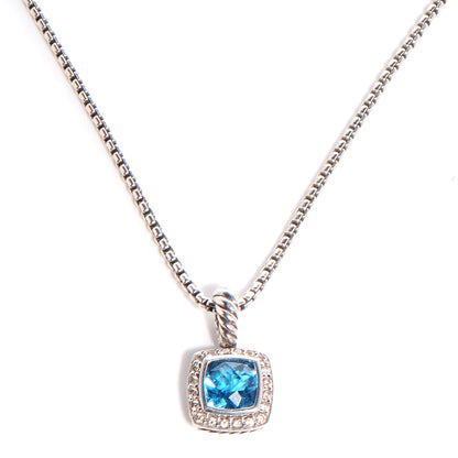 David Yurman Sterling Silver Diamond Blue Topaz 7mm Petite Albion Pendant Necklace 1 of 5