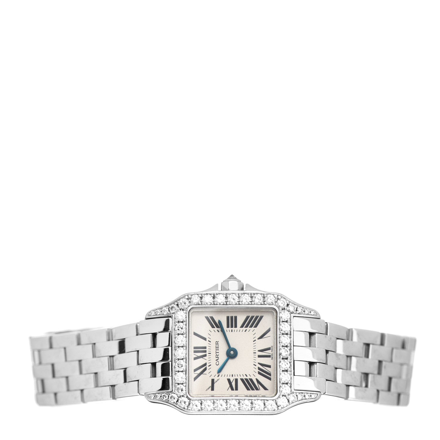 Cartier 18K White Gold Diamond 20mm Santos Demoiselle Quartz Watch 2 of 4