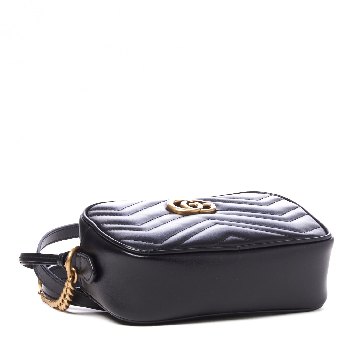 Gucci Calfskin Matelasse Mini GG Marmont Chain Shoulder Bag Black 3 of 10