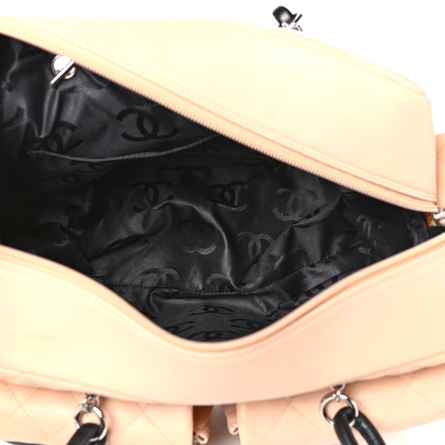 Calfskin Quilted Large Cambon Multipocket Reporter Beige Black
