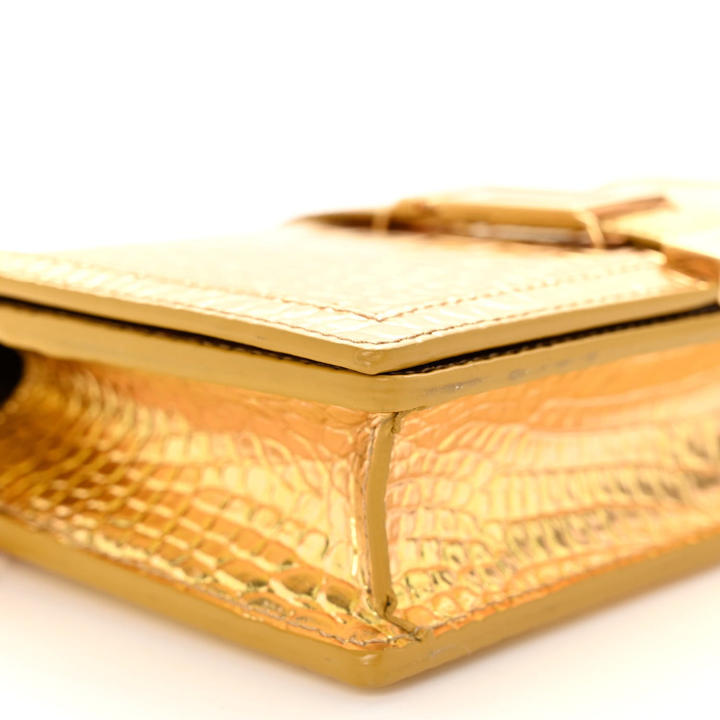 Metallic Crocodile Embossed Calfskin Greca Goddess Wallet On Chain Gold