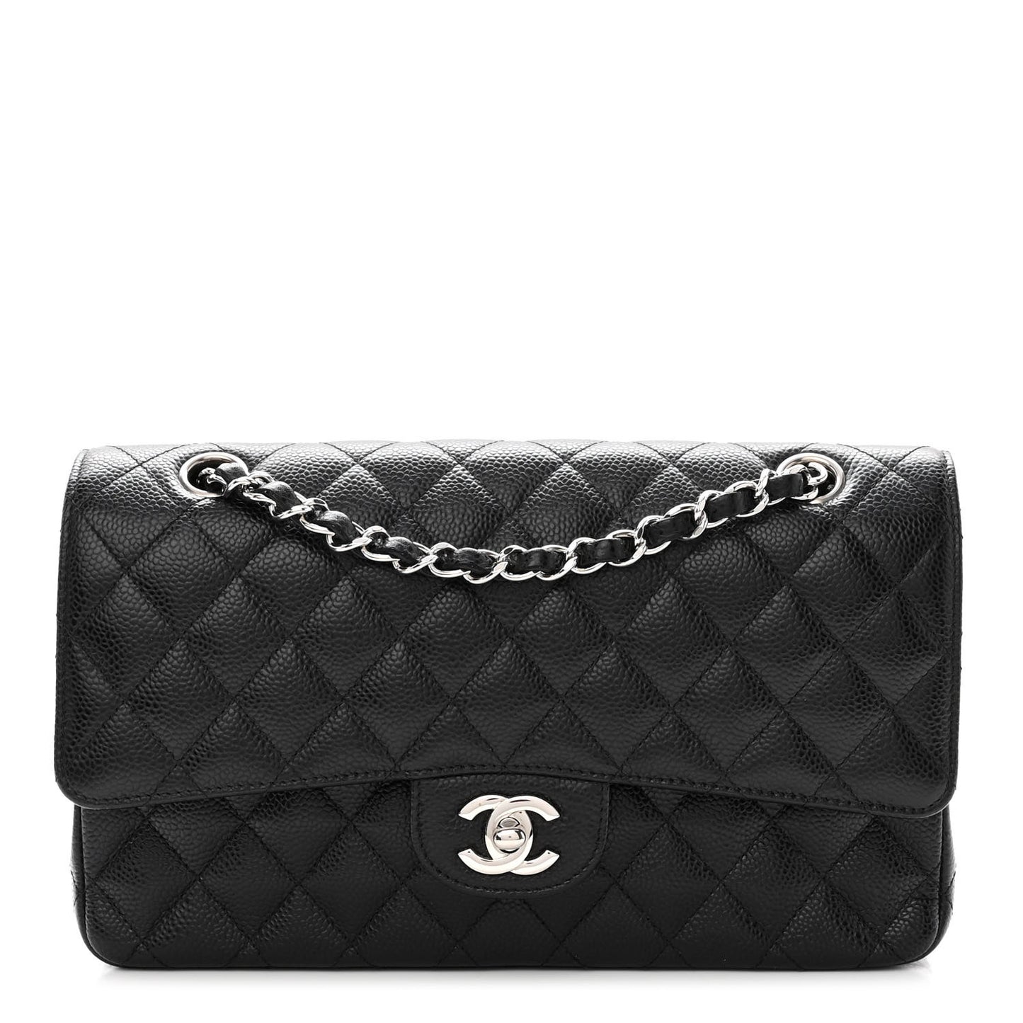 Caviar Quilted Medium Double Flap Black