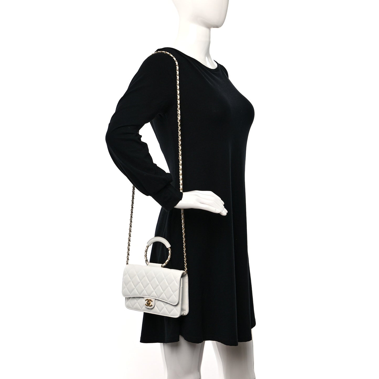 Caviar Quilted Chain Handle Round Wallet On Chain WOC White