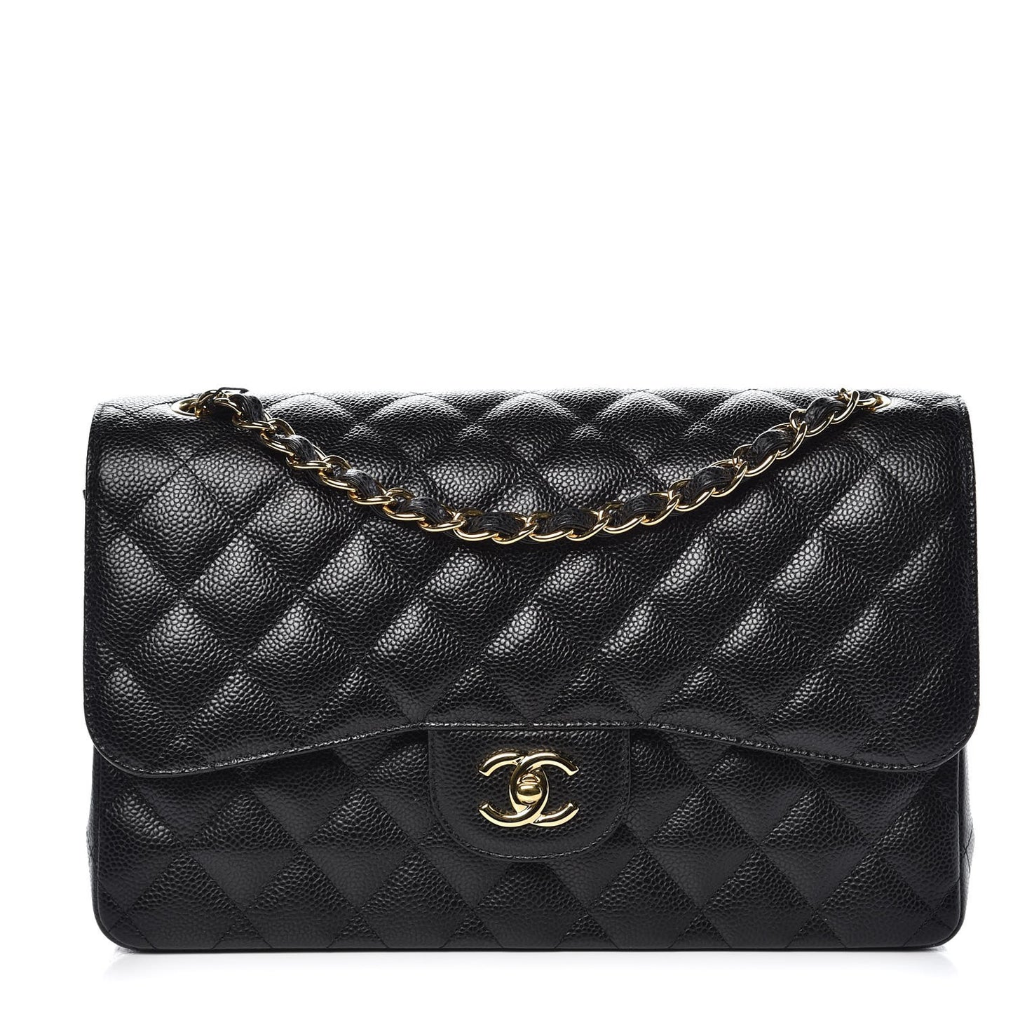 Caviar Quilted Jumbo Double Flap Black