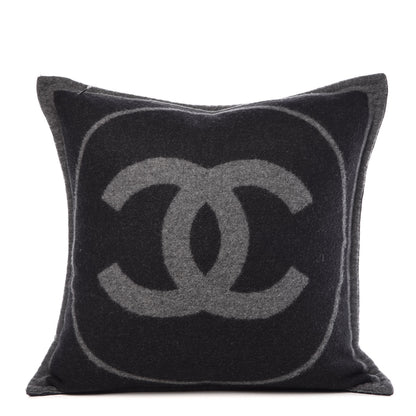 Chanel Merino Wool Cashmere CC Pillow Black Grey 4 of 5