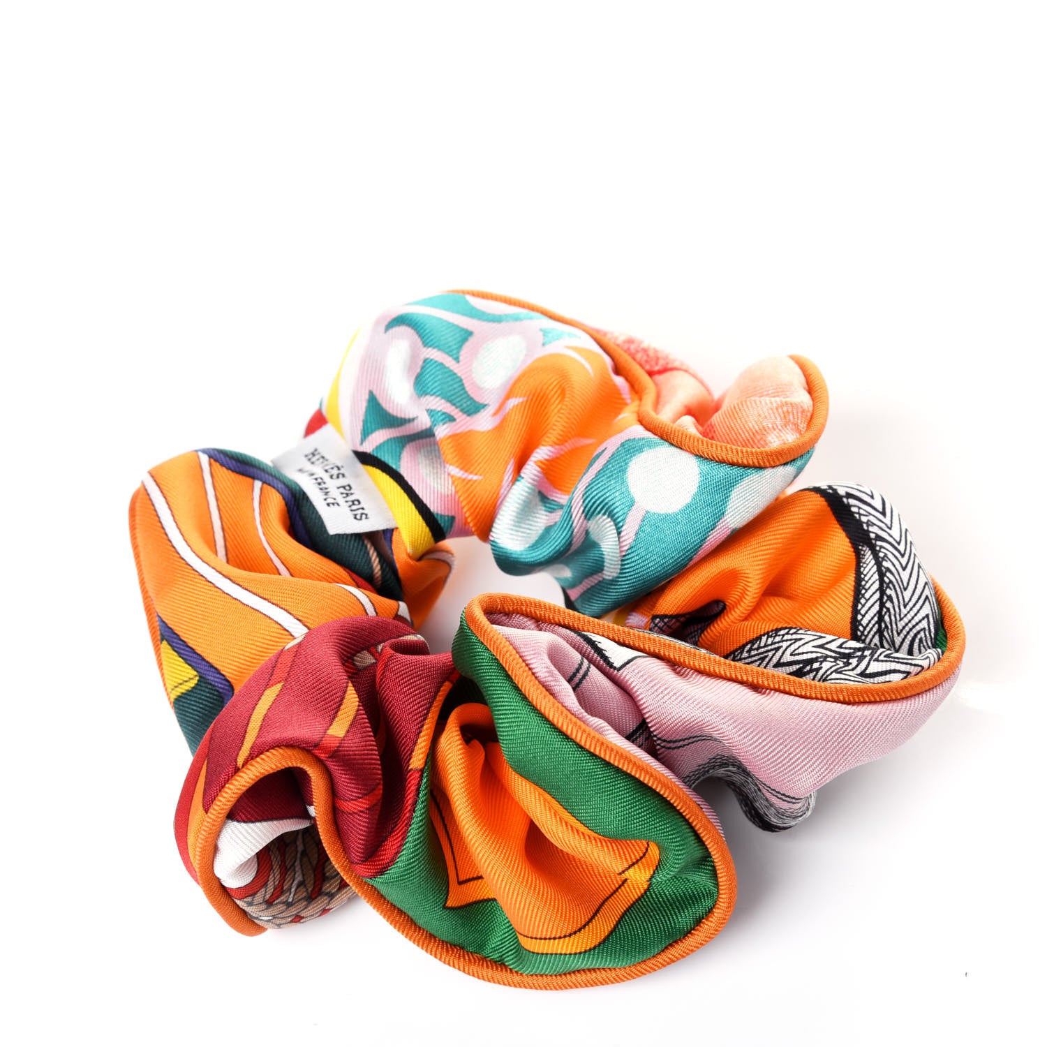 Hermes Silk Patchwork Claudia Scrunchie Orange Fruite 4 of 7