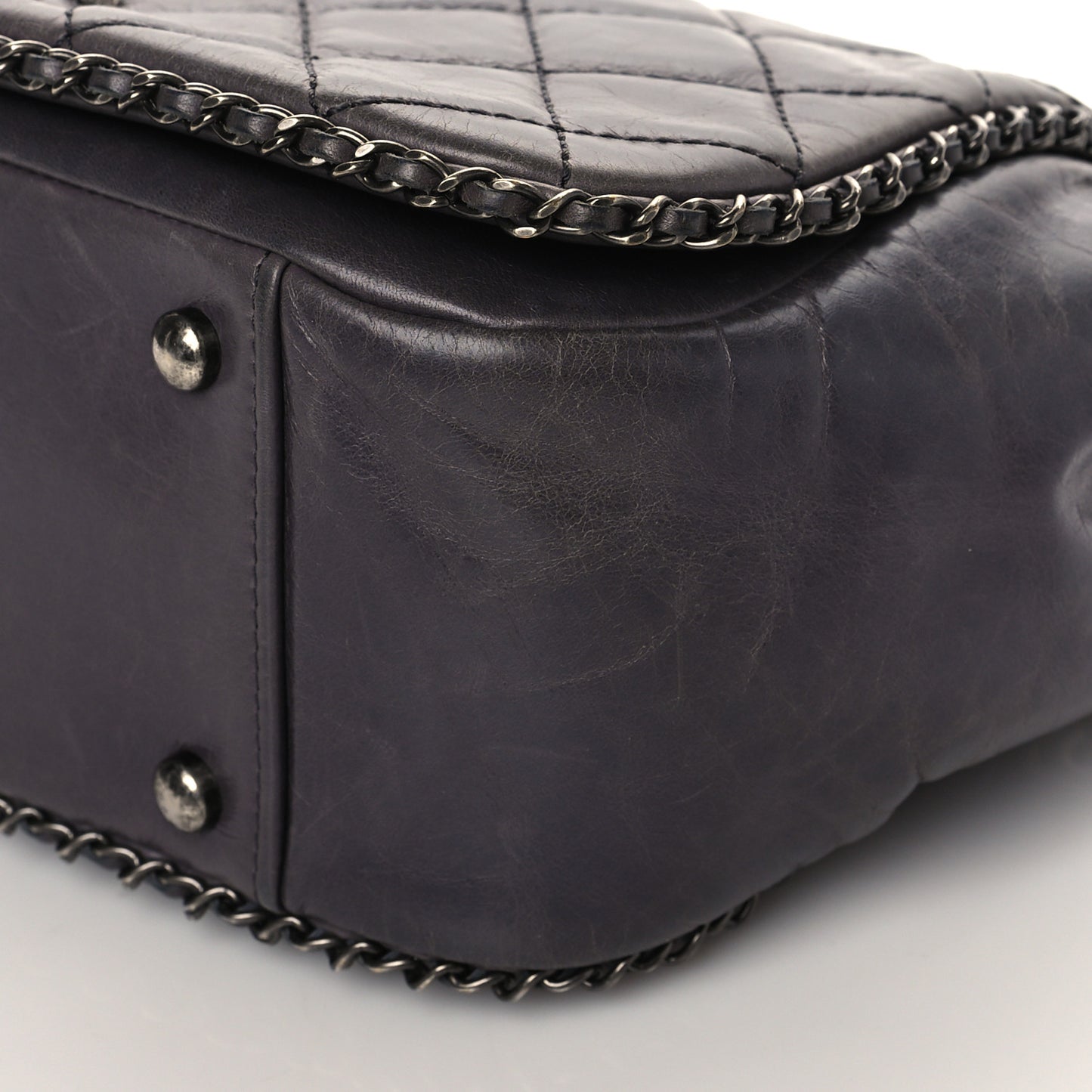 Calfskin Quilted Small CC Enchained Accordion Flap Grey