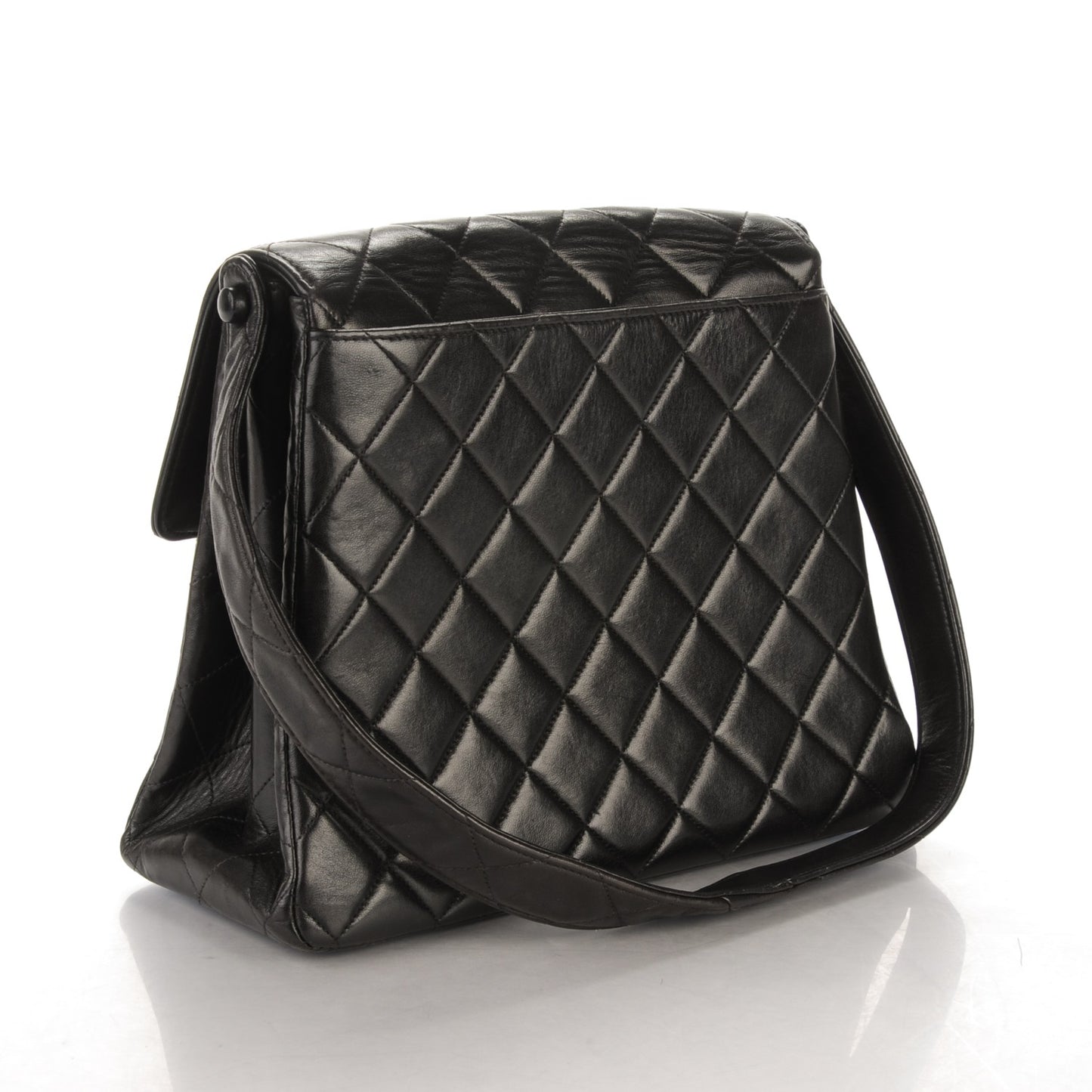 Lambskin Quilted Flap Shoulder Bag Black