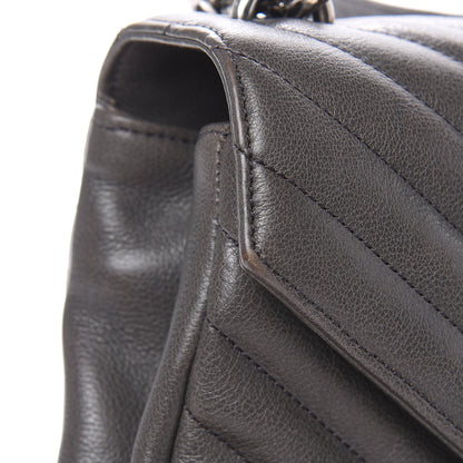 Saint Laurent Sheepskin Matelasse Chevron Monogram Medium College Bag Light Coal 12 of 17
