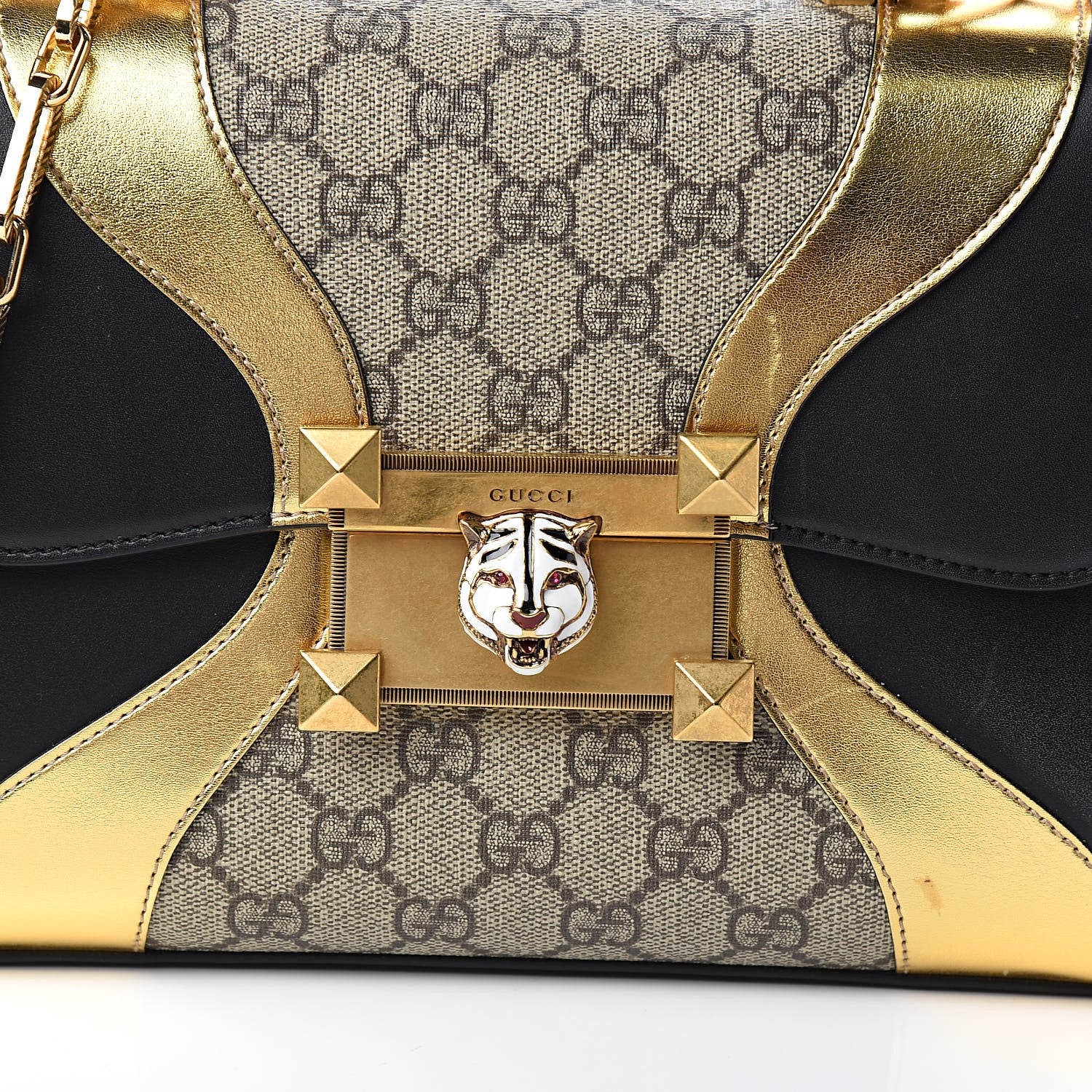 Gucci GG Supreme Monogram Small Osiride Top Handle Bag Black Gold 13 of 15