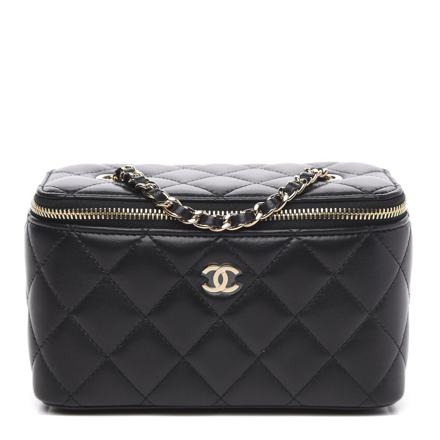 Lambskin Quilted Small Vanity Case With Chain Black