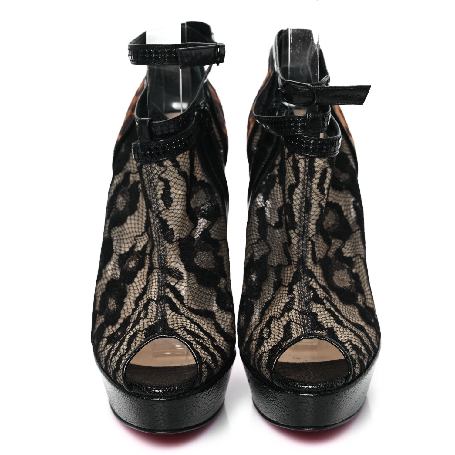 Christian Louboutin Lace Calf Hair Leopard Bridget 140 Ankles Booties 39 Black 2 of 8