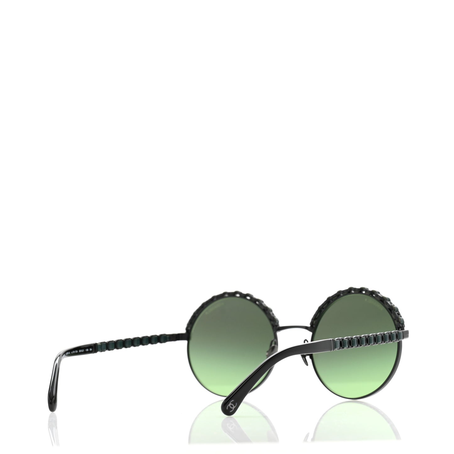 Metal Calfskin Round Chain Sunglasses 4265-Q Black